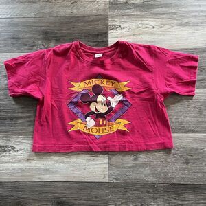 Vintage Mickey Unlimited 90s‎ Cropped Hot Pink Mouse Tee T Shirt 90s Fruit Loom